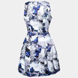 Prabal Gurung Purple Rorschach Floral Print Satin Sleeveless Fit and Flare Dress M