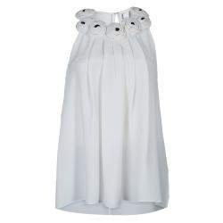 مملوكة مسبقًا توب برابال غورونغ أبليكات ورد بلا أكمام حرير أبيض S