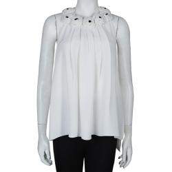 مملوكة مسبقًا توب برابال غورونغ أبليكات ورد بلا أكمام حرير أبيض S