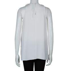 مملوكة مسبقًا توب برابال غورونغ أبليكات ورد بلا أكمام حرير أبيض S