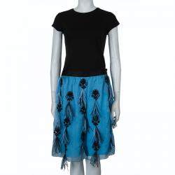 Prabal Gurung Blue Feather Detail Embellished Skirt M