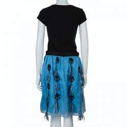 Prabal Gurung Blue Feather Detail Embellished Skirt M