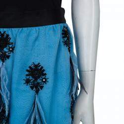 Prabal Gurung Blue Feather Detail Embellished Skirt M