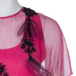 Pre Owned فستان برابال غورونغ حرير وردي مزخرف بريش M