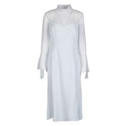 Prabal Gurung Powder Blue Sheer Sleeve Side Button Detail Dress M