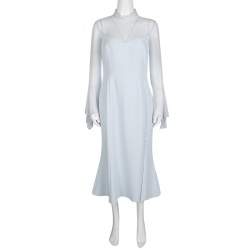 Prabal Gurung Powder Blue Sheer Sleeve Side Button Detail Dress M