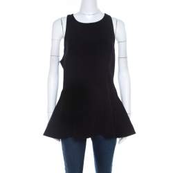 Prabal Gurung Black Wool Peplum Sleeveless Blouse L 