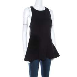Prabal Gurung Black Wool Peplum Sleeveless Blouse L 