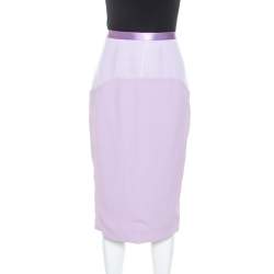 Prabal Gurung Lilac Crepe Mesh Detail Pencil Skirt M