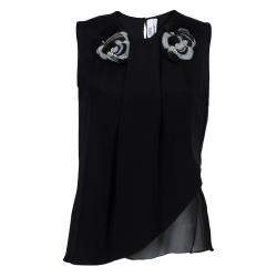 مملوكة مسبقًا Prabal Gurung Black Rosette Applique Detail Sleeveless Silk Blouse M
