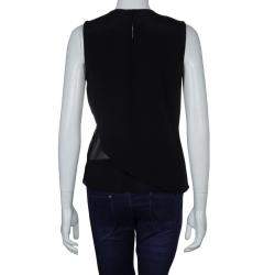 مملوكة مسبقًا Prabal Gurung Black Rosette Applique Detail Sleeveless Silk Blouse M