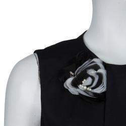 مملوكة مسبقًا Prabal Gurung Black Rosette Applique Detail Sleeveless Silk Blouse M