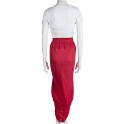 Prabal Gurung Red Silk Pleat Detail Draped Maxi Skirt S