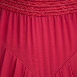Prabal Gurung Red Silk Pleat Detail Draped Maxi Skirt S