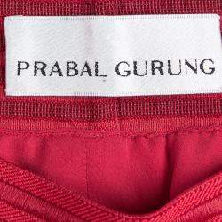 Prabal Gurung Red Silk Pleat Detail Draped Maxi Skirt S