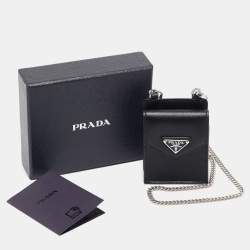Prada Black Saffiano Leather Earphone Chain Case 