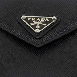 Prada Black Saffiano Leather Earphone Chain Case 