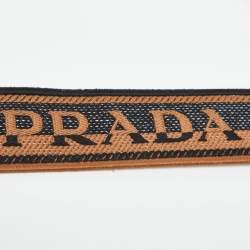 Pre Owned Prada Brown/Black Canvas and Leather Logo Bag Shoulder Strap