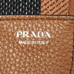 Pre Owned Prada Brown/Black Canvas and Leather Logo Bag Shoulder Strap