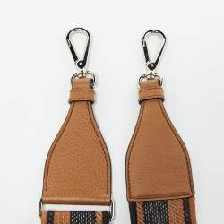 Pre Owned Prada Brown/Black Canvas and Leather Logo Bag Shoulder Strap