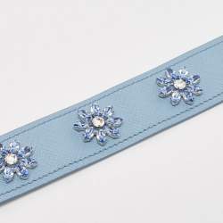 مملوكة مسبقًا Prada Light Blue Saffiano Leather Crystals Embellished Shoulder Bag Strap