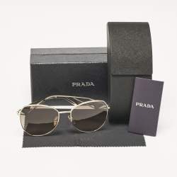 Pre Owned Prada Triangle Logo Brown Gold Tone SPR57Y Sunglasses