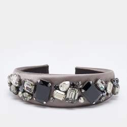 Prada Grey Crystal Embellished Satin Headband