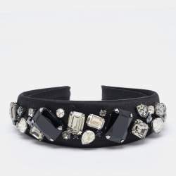 Prada Black Crystal Embellished Satin Headband