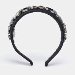 Prada Black Crystal Embellished Satin Headband