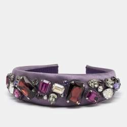 Prada Purple Satin Crystal Embellished Headband