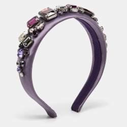 Prada Purple Satin Crystal Embellished Headband