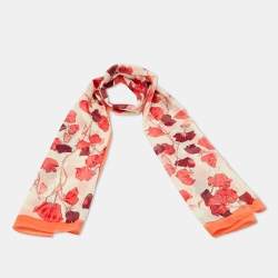 Prada Orange Georgette Printed Silk Scarf