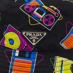 Prada Black Camera Printed Nylon Bucket Hat M