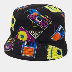 Prada Black Camera Printed Nylon Bucket Hat M