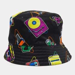 Prada Black Camera Printed Nylon Bucket Hat M
