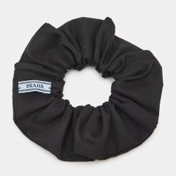 Pre Owned Prada Black Nylon Logo Plaque  Hair Scrunchie