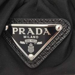 Pre Owned Prada Black Nylon Logo Plaque  Hair Scrunchie