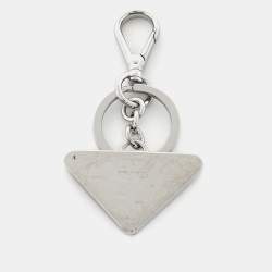 Pre Owned Prada Black Saffiano Leather Triangle Logo Key Chain