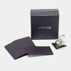 Pre Owned Prada Black Saffiano Leather Triangle Logo Key Chain
