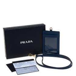 Prada Blue Saffiano Leather ID Badge Holder