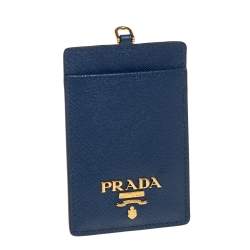 Prada Blue Saffiano Leather ID Badge Holder