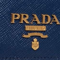 Prada Blue Saffiano Leather ID Badge Holder