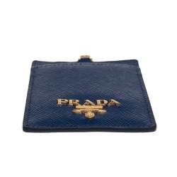 Prada Blue Saffiano Leather ID Badge Holder