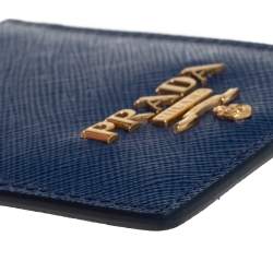 Prada Blue Saffiano Leather ID Badge Holder