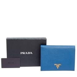 Pre Owned Prada Blue Saffiano Metal Leather Passport Holder