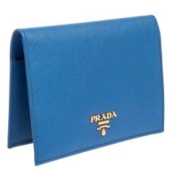 Pre Owned Prada Blue Saffiano Metal Leather Passport Holder