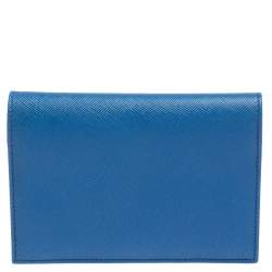 Pre Owned Prada Blue Saffiano Metal Leather Passport Holder