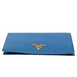Pre Owned Prada Blue Saffiano Metal Leather Passport Holder
