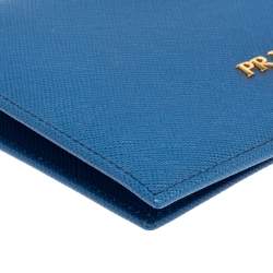 Pre Owned Prada Blue Saffiano Metal Leather Passport Holder