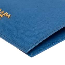 Pre Owned Prada Blue Saffiano Metal Leather Passport Holder